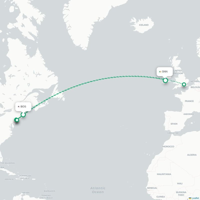 BOS - SNN route map