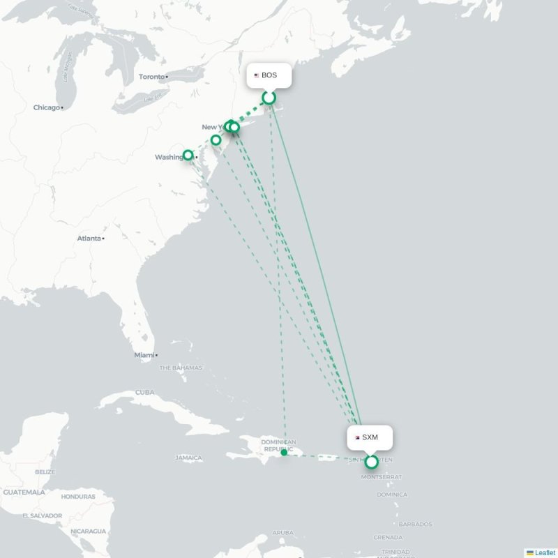 BOS - SXM route map