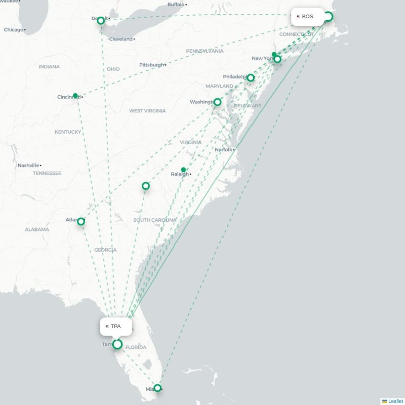 BOS - TPA route map