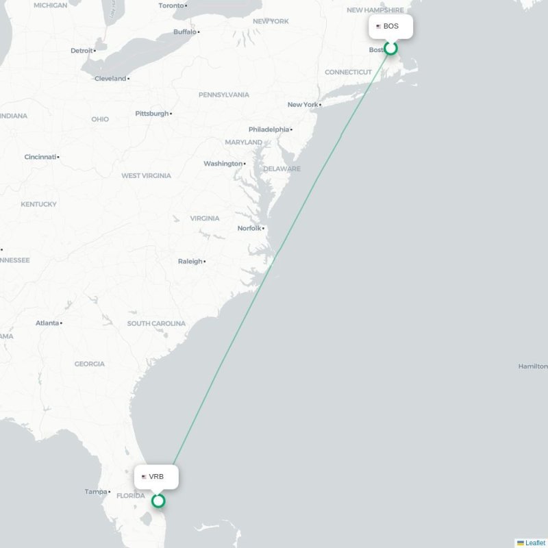 BOS - VRB route map