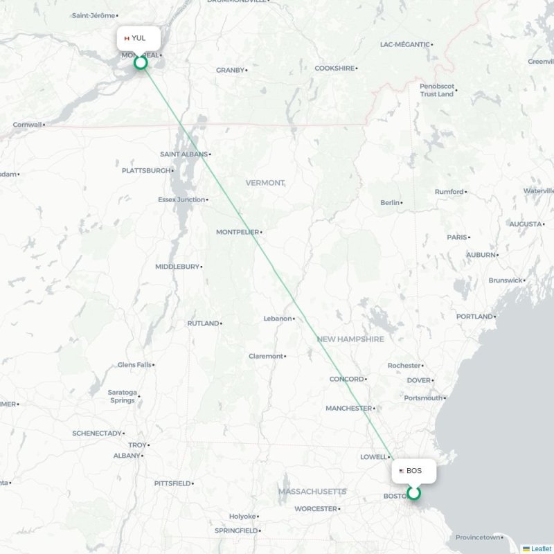 BOS - YUL route map
