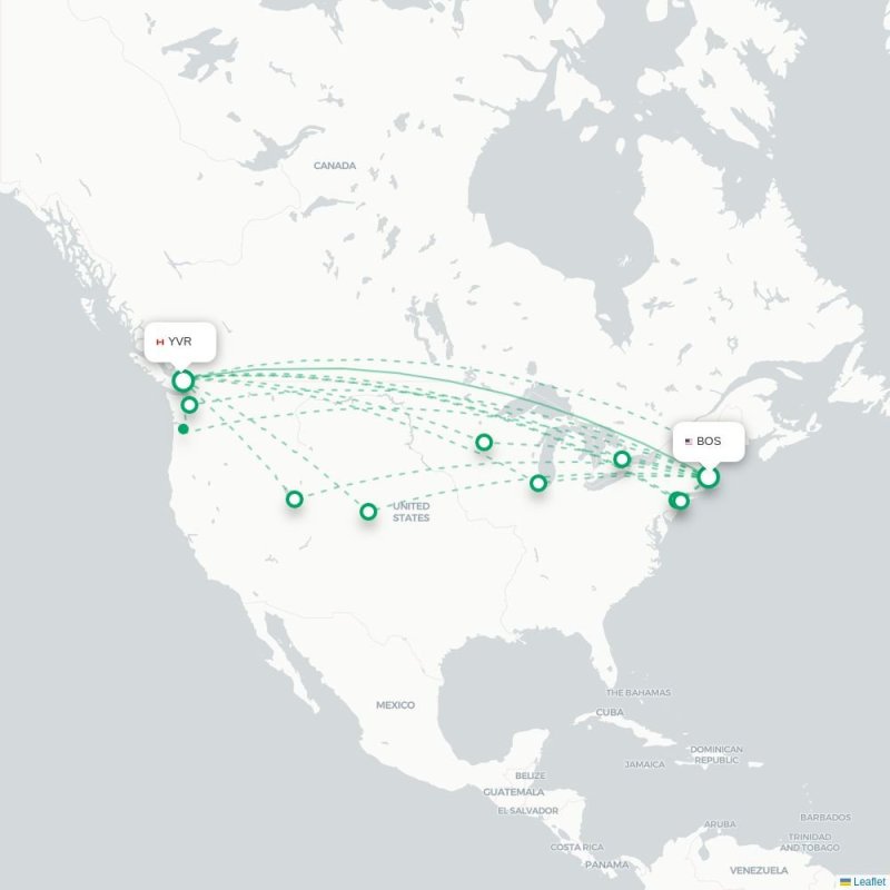 BOS - YVR route map