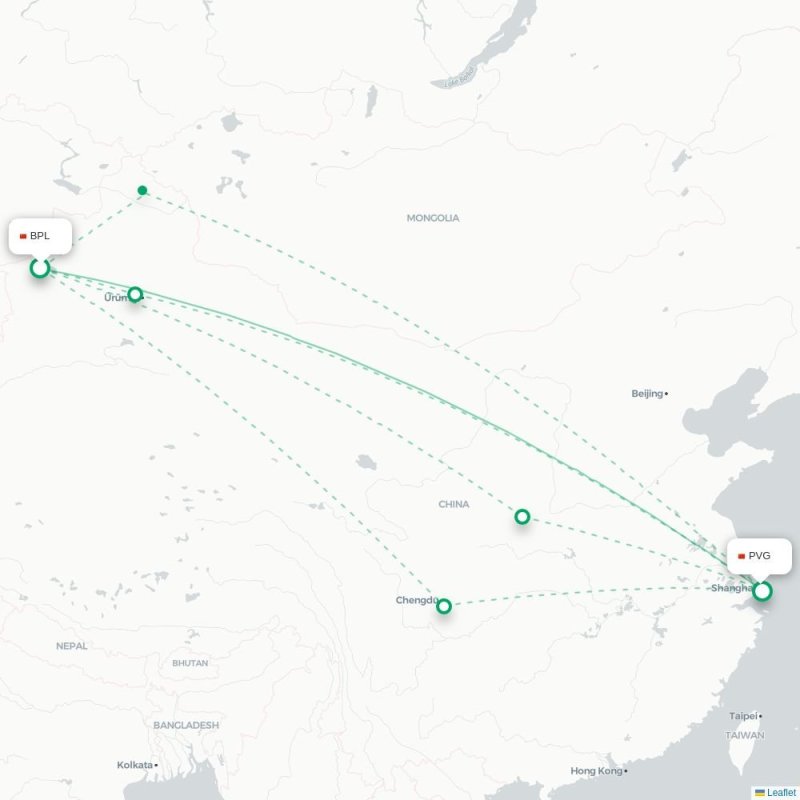 BPL - PVG route map
