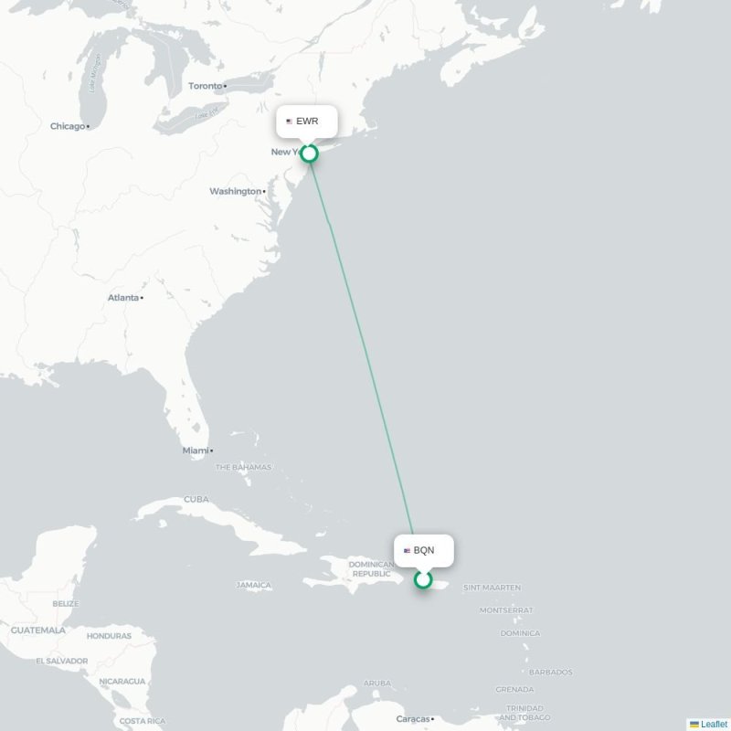 BQN - EWR route map