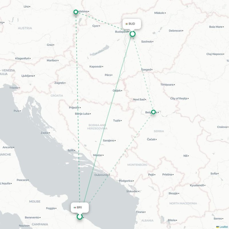 BRI - BUD route map