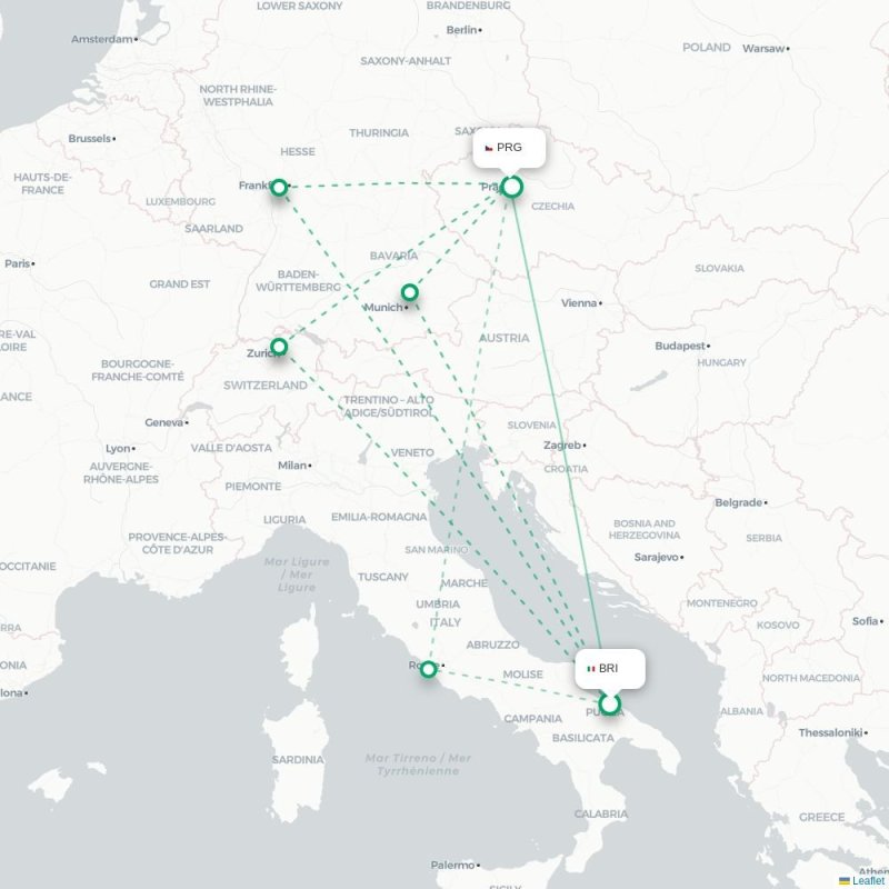 BRI - PRG route map