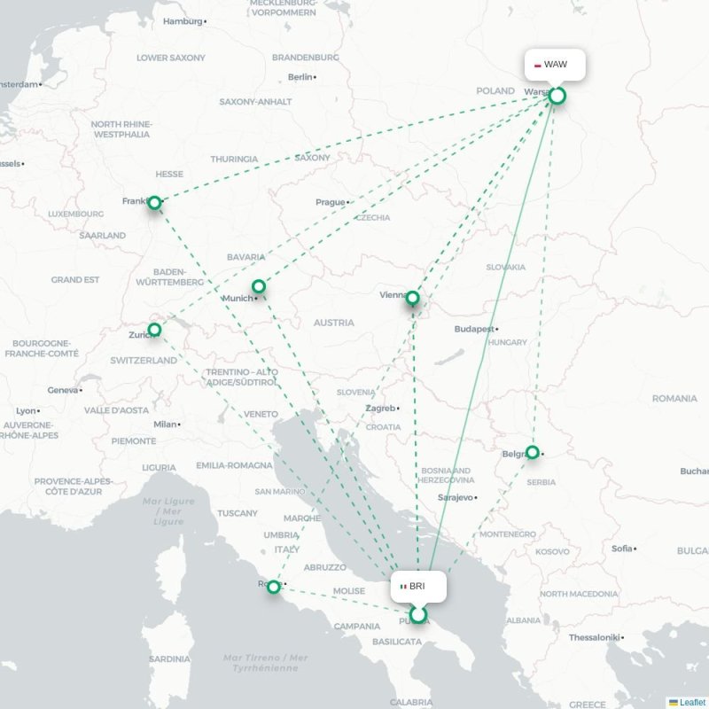 BRI - WAW route map