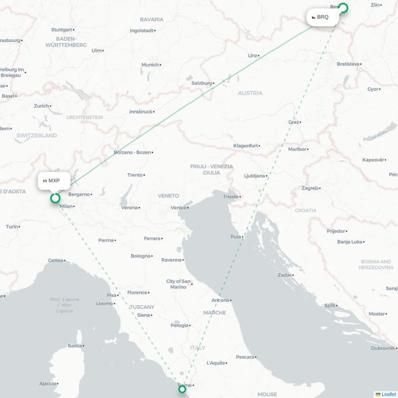 BRQ - MXP route map