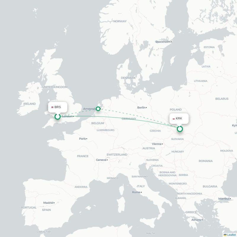 BRS - KRK route map