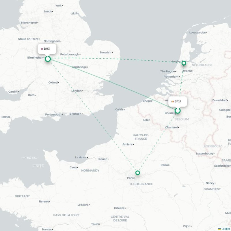 BRU - BHX route map