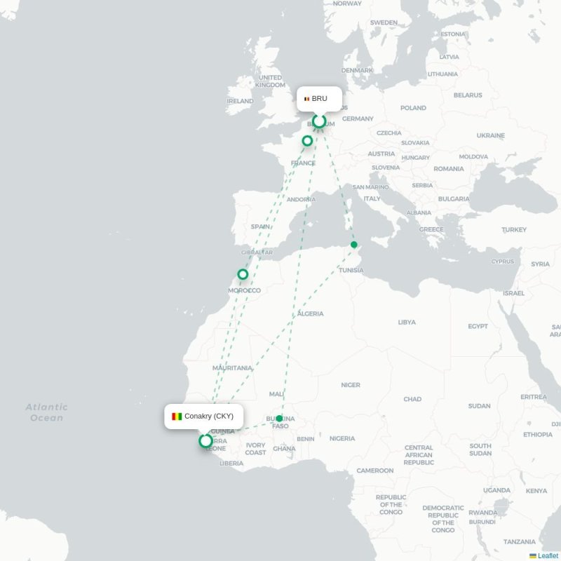BRU - CKY route map