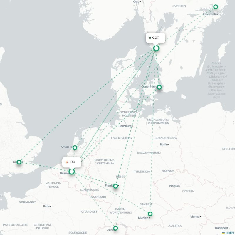 BRU - GOT route map