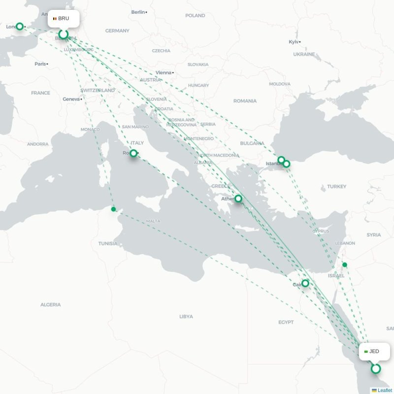 BRU - JED route map