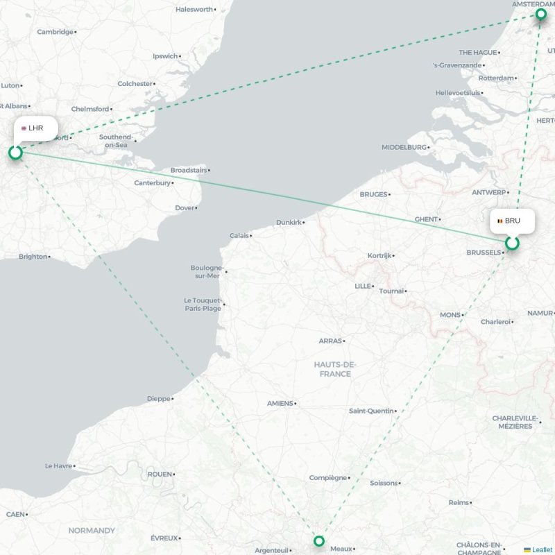 BRU - LHR route map