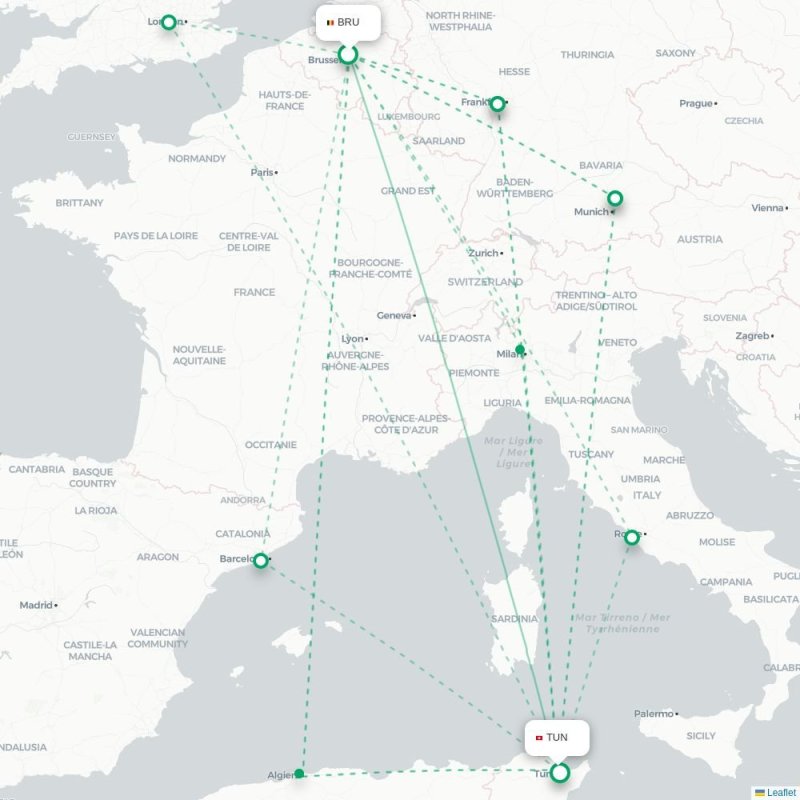 BRU - TUN route map