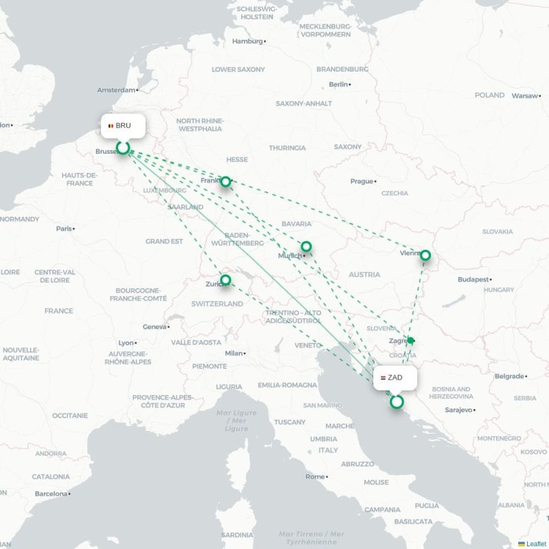 BRU - ZAD route map