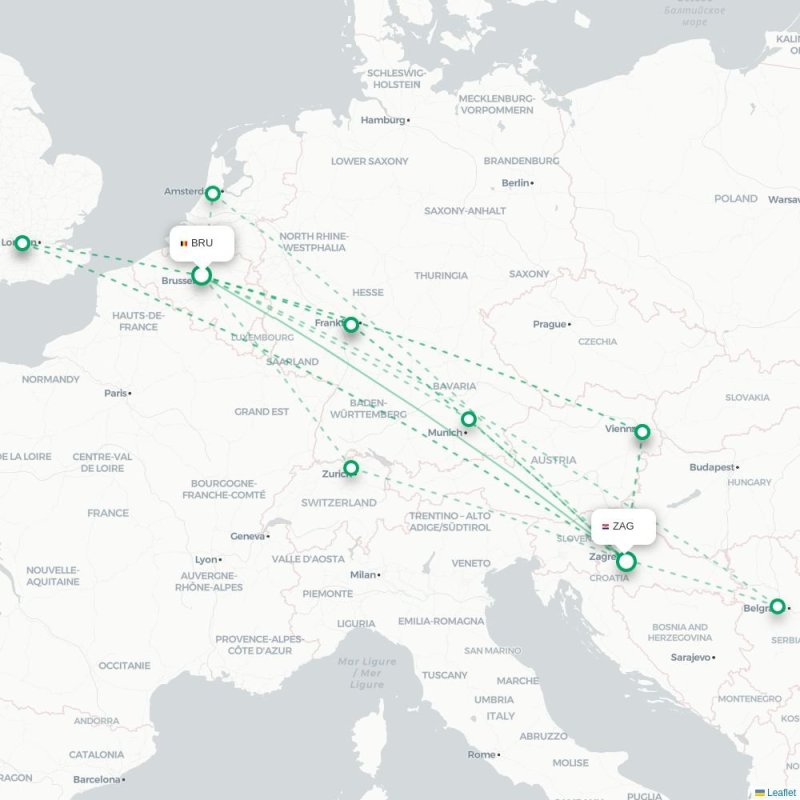 BRU - ZAG route map