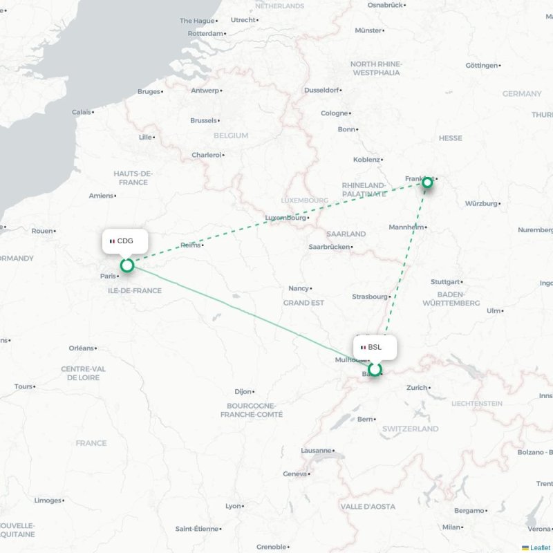 BSL - CDG route map