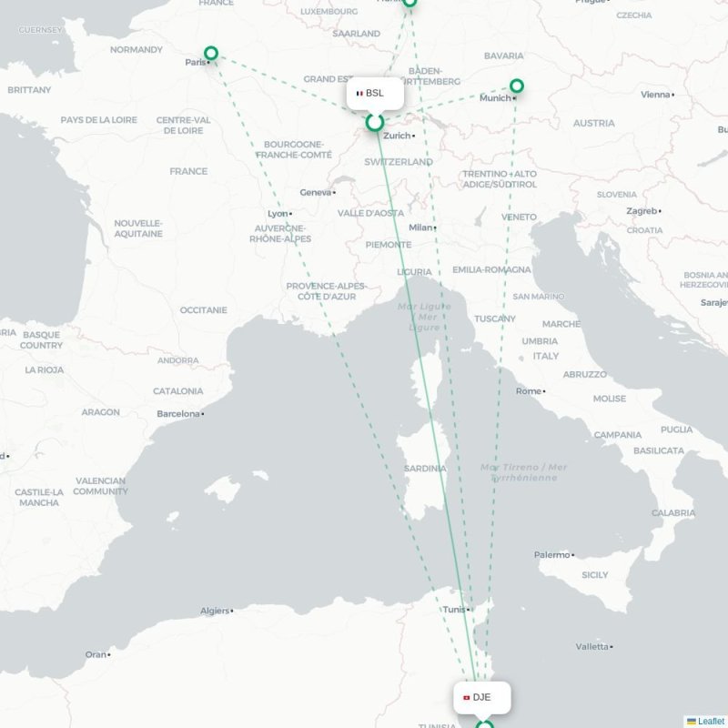BSL - DJE route map