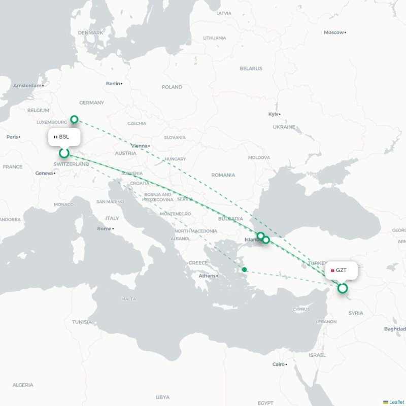 BSL - GZT route map