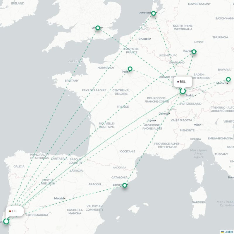 BSL - LIS route map