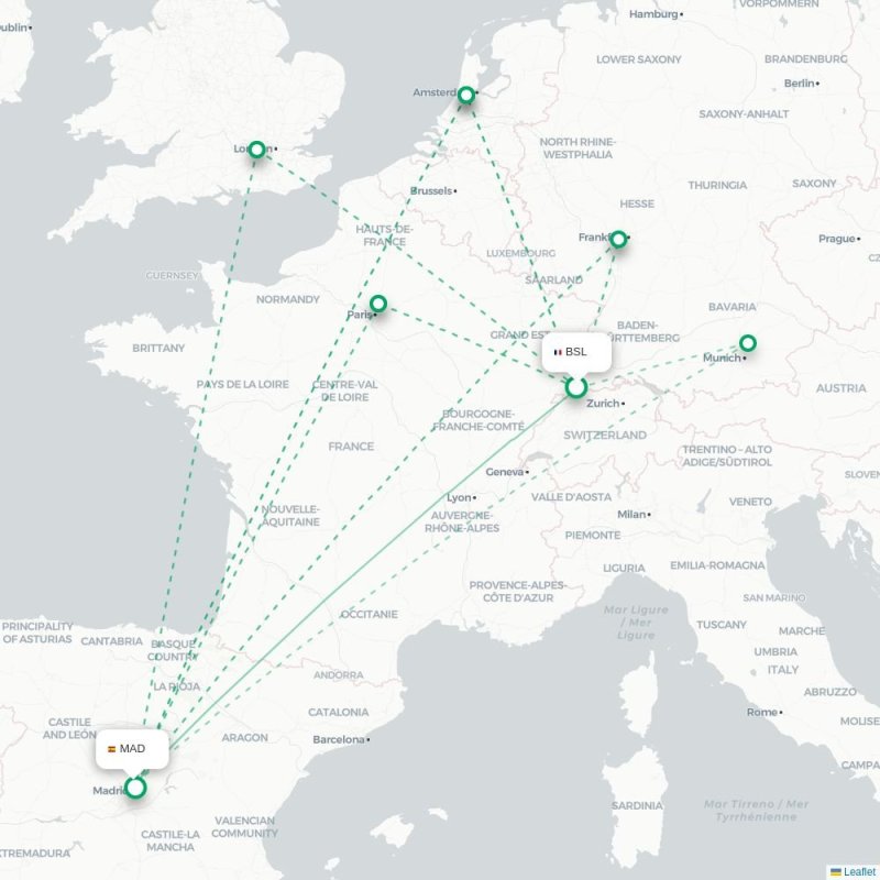 BSL - MAD route map