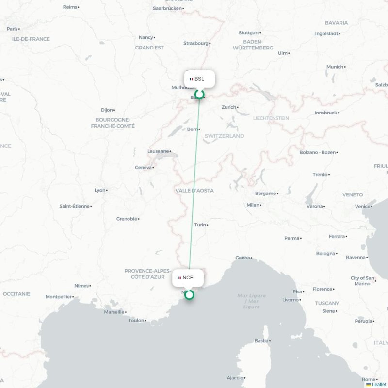 BSL - NCE route map