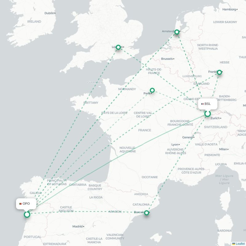 BSL - OPO route map