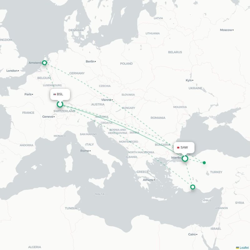BSL - SAW route map
