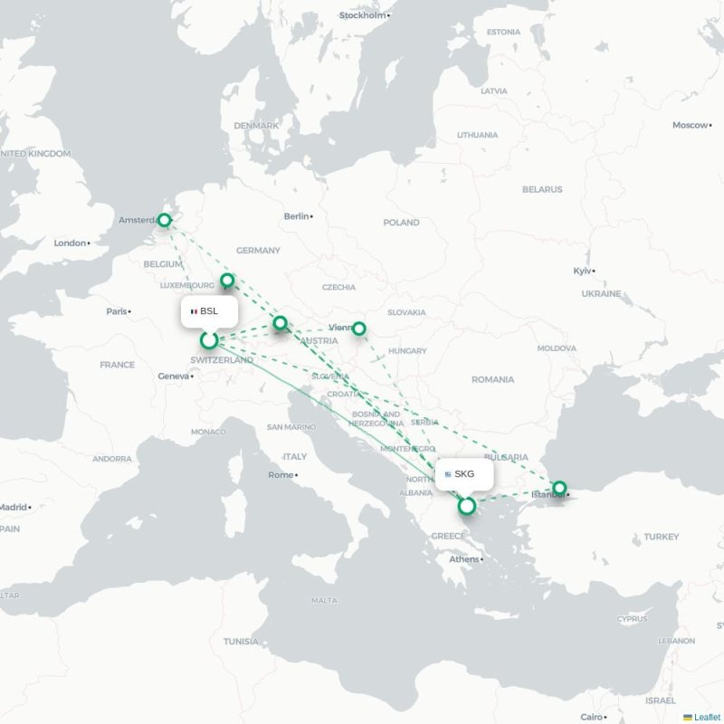 BSL - SKG route map