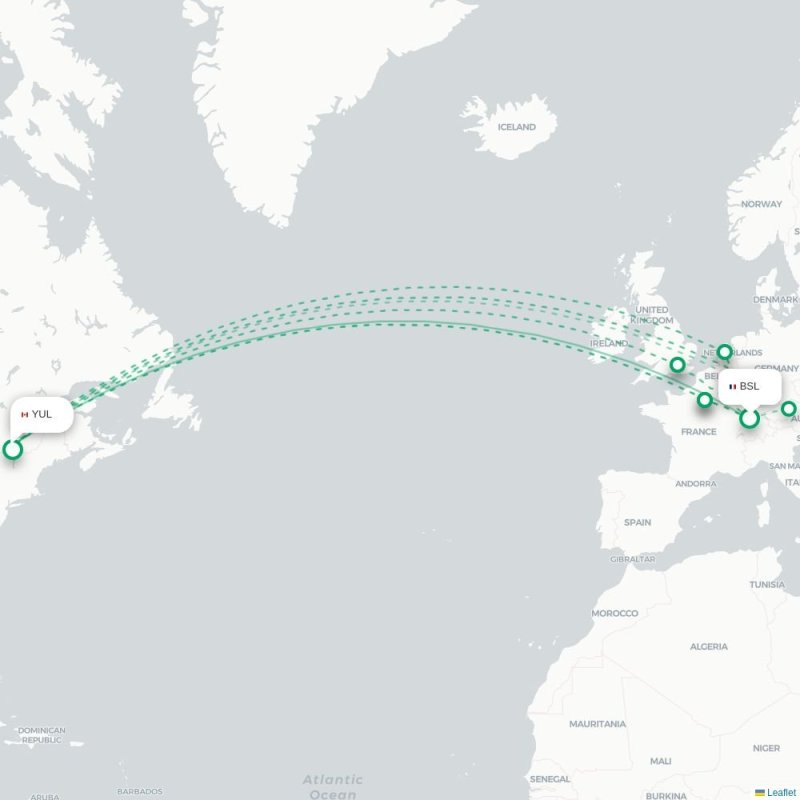 BSL - YUL route map