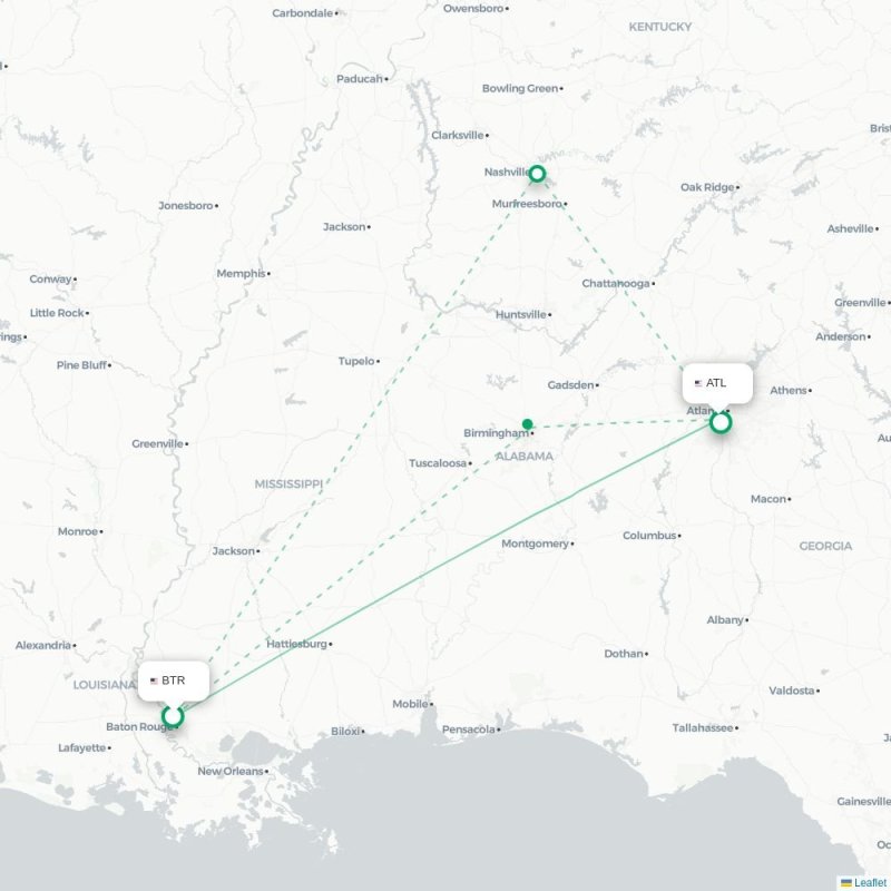 BTR - ATL route map