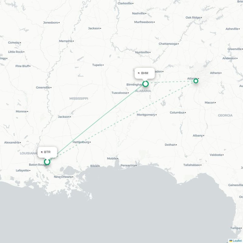 BTR - BHM route map