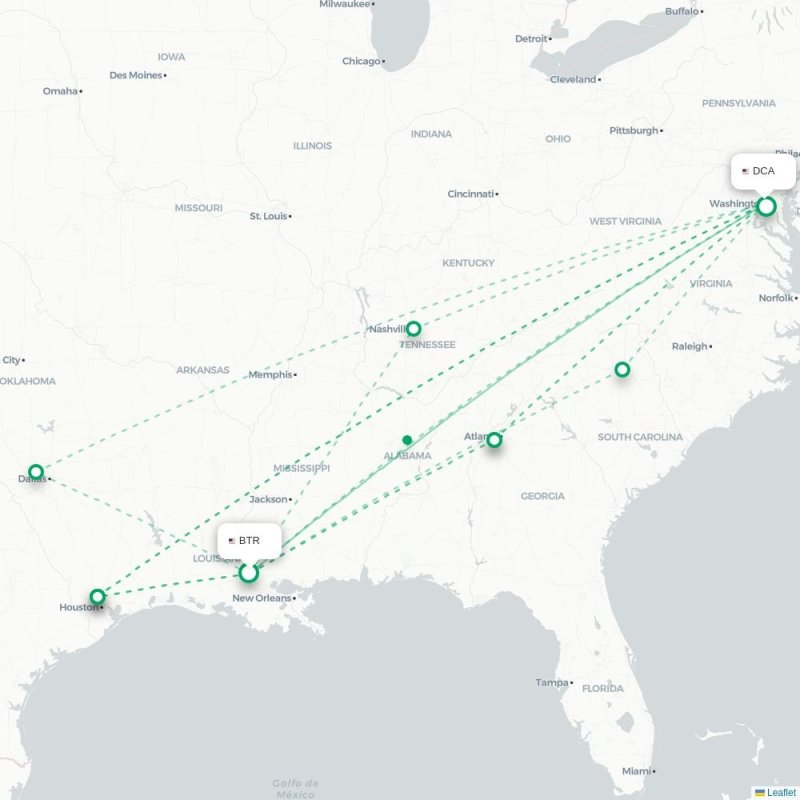 BTR - DCA route map