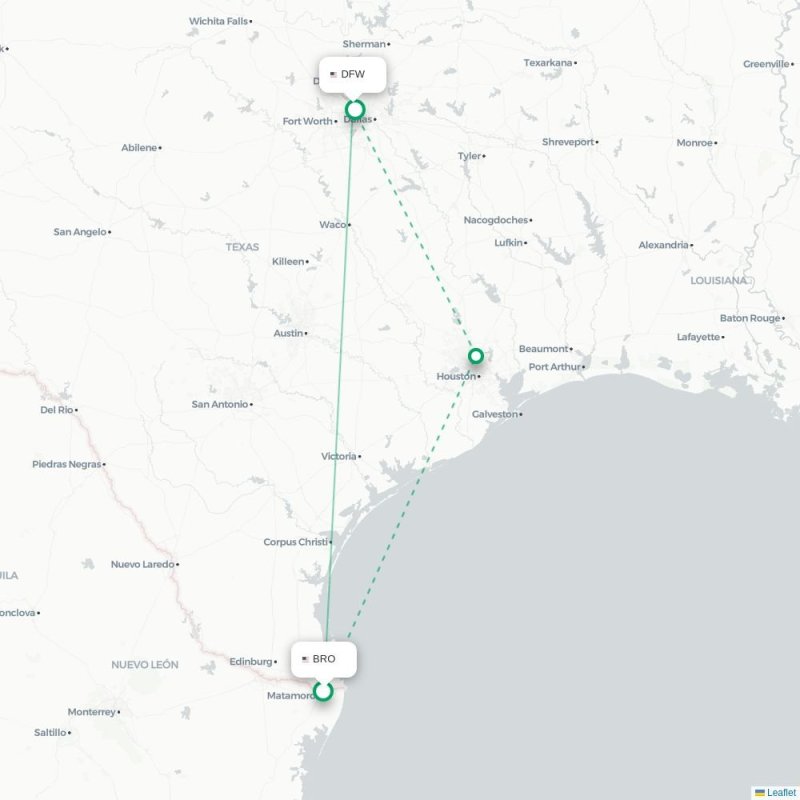 BTR - DFW route map