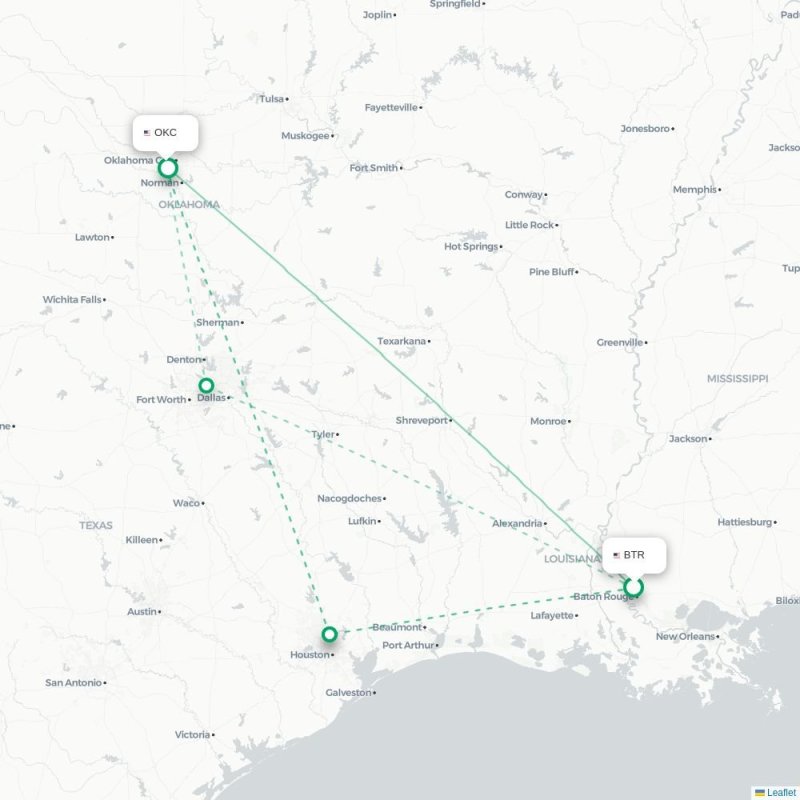 BTR - OKC route map