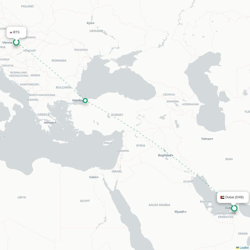 BTS - DXB route map