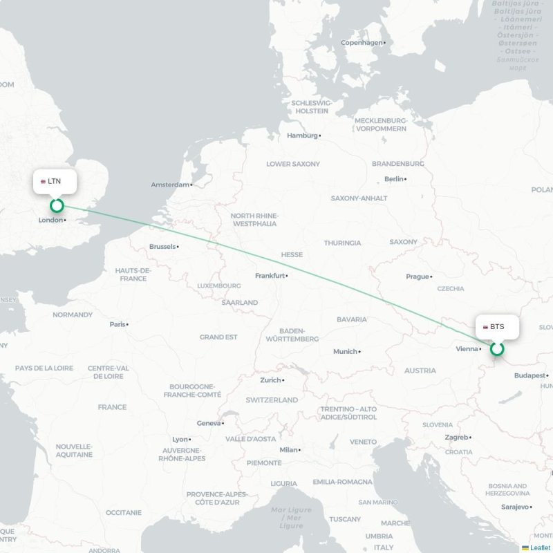 BTS - LTN route map