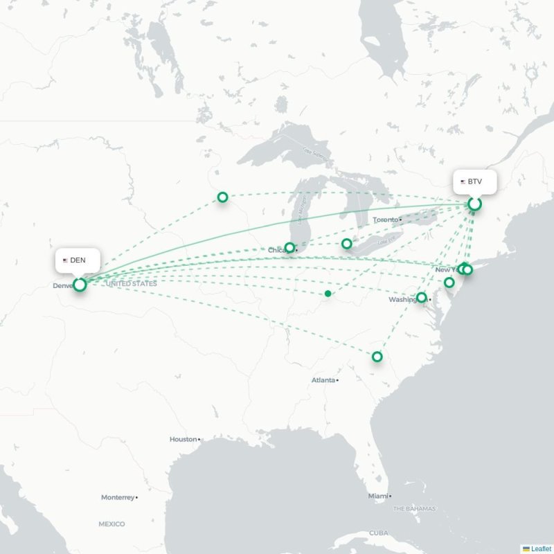 BTV - DEN route map