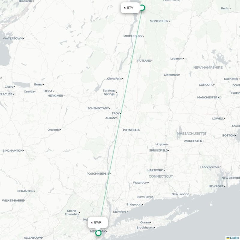 BTV - EWR route map