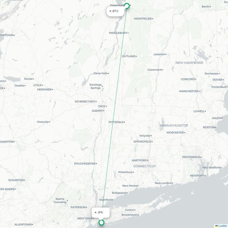 BTV - JFK route map