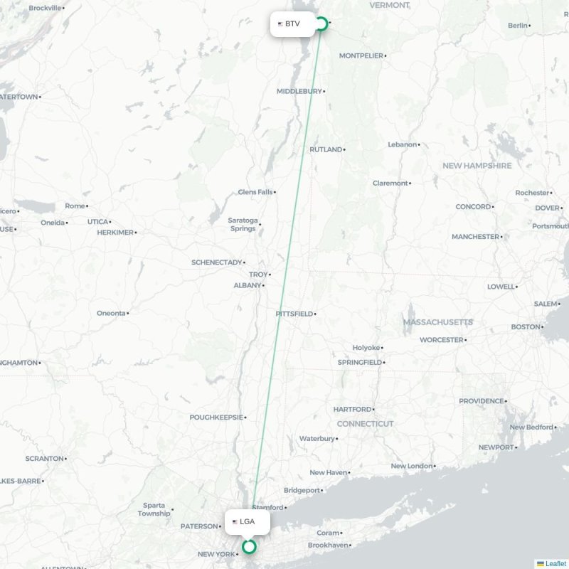 BTV - LGA route map
