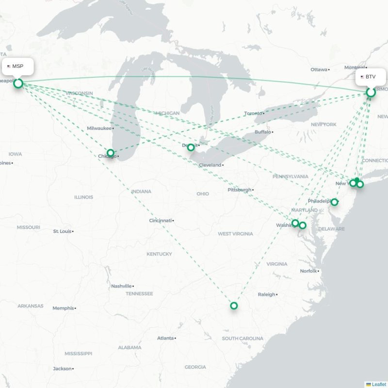 BTV - MSP route map