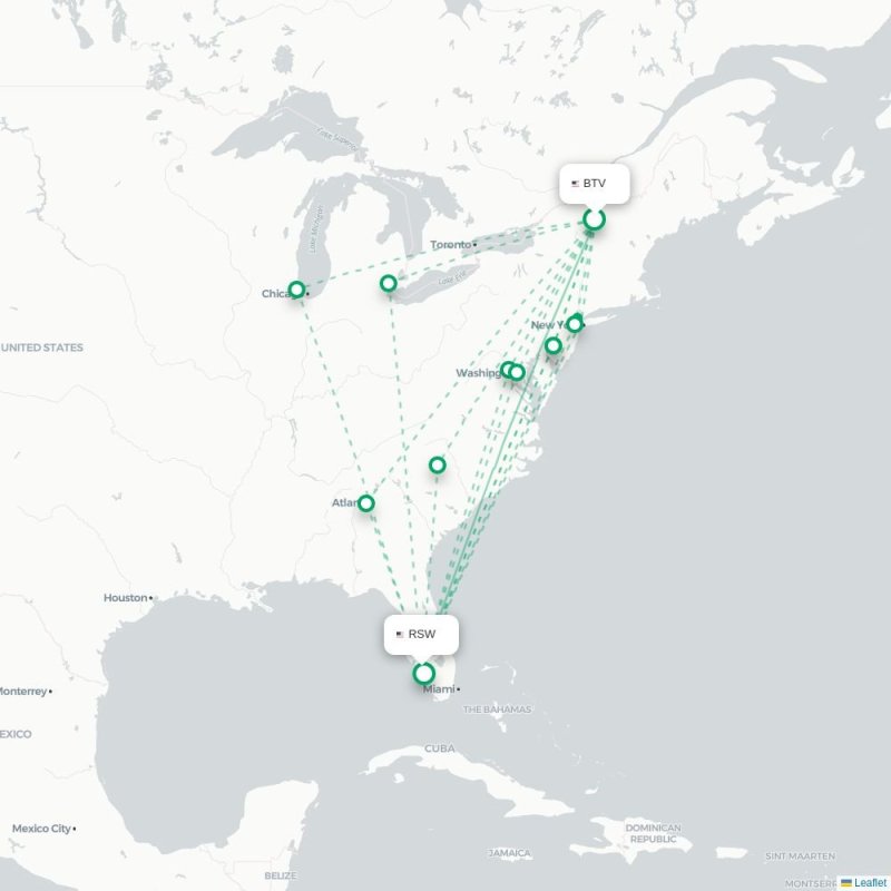 BTV - RSW route map