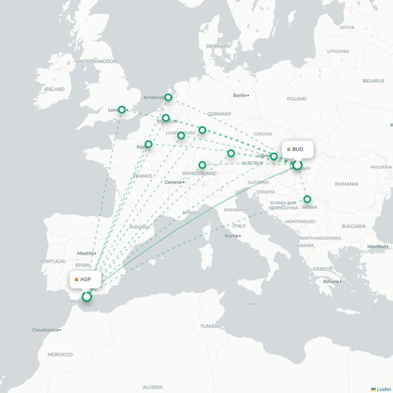 BUD - AGP route map