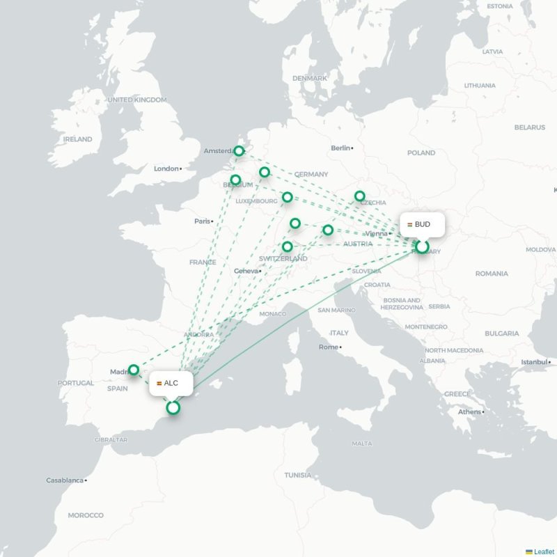 BUD - ALC route map