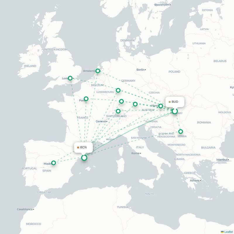 BUD - BCN route map