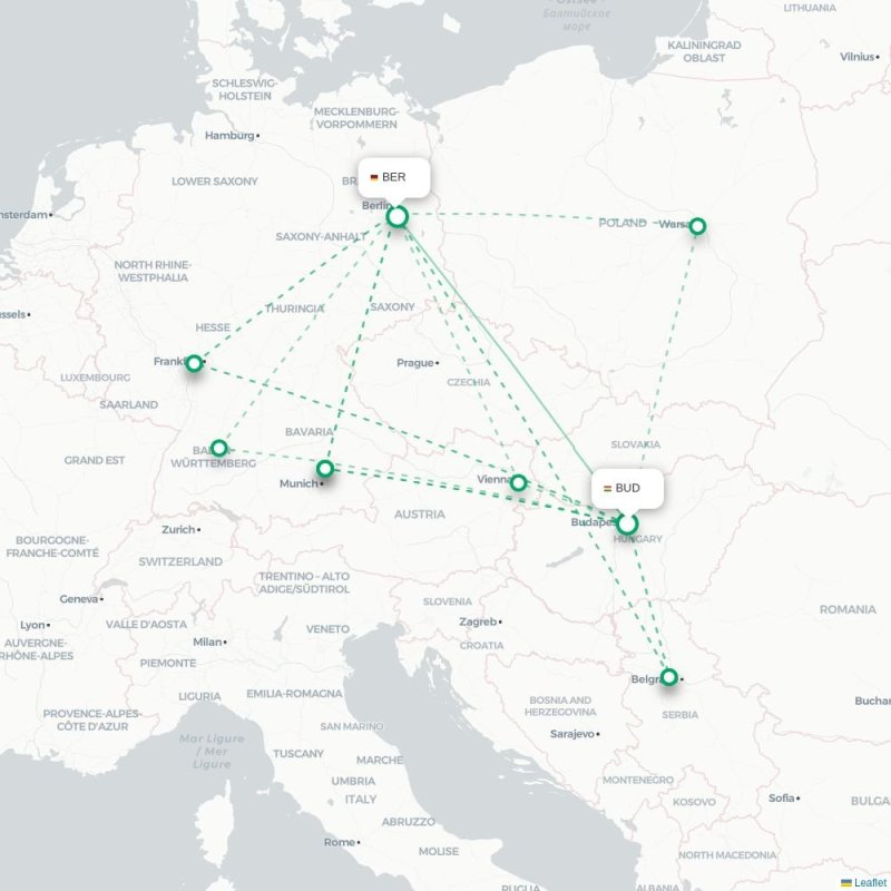 BUD - BER route map