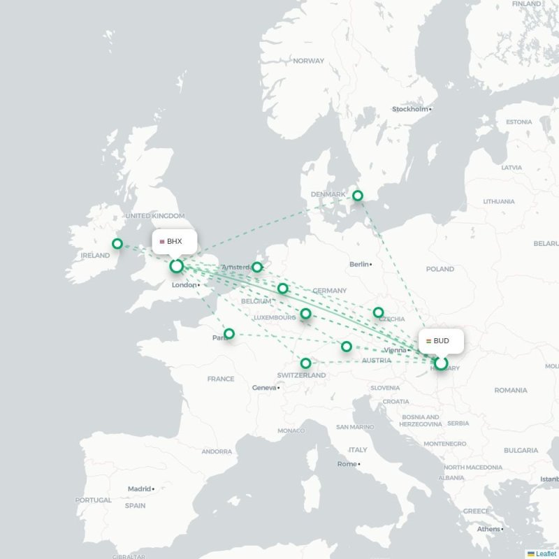 BUD - BHX route map