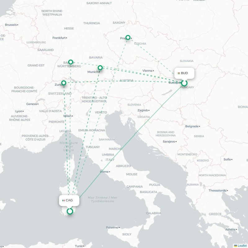 BUD - CAG route map